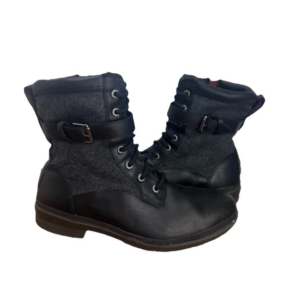 UGG Womens Sz 9 Leather Combat Boots Black Waterproof Leather Ankle Bootie Kesey - Picture 1 of 11